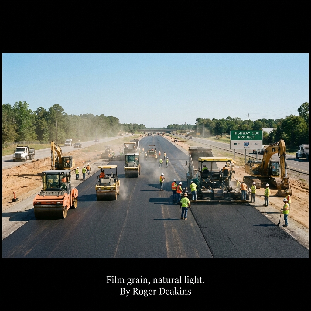 Road construction with heavy machinery