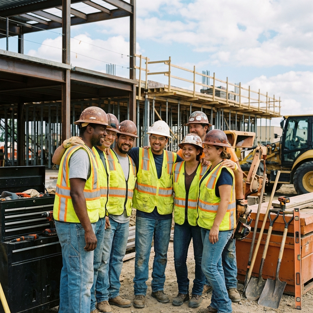 Team of construction workers